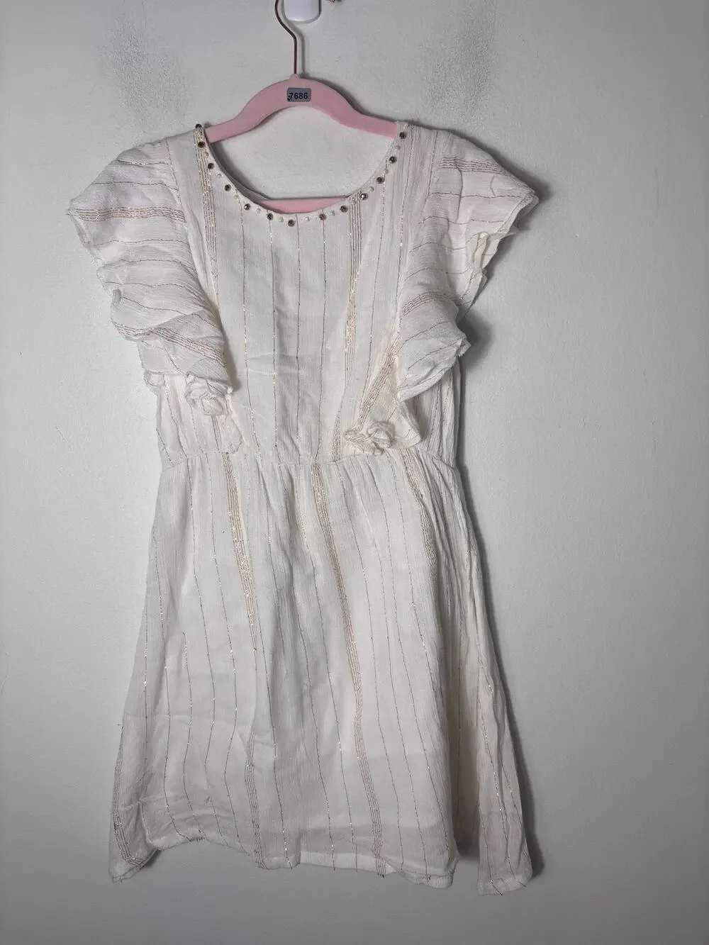 Girls Derhy Kids White Flutter Sleeve Cotton Dress Sz 8/10